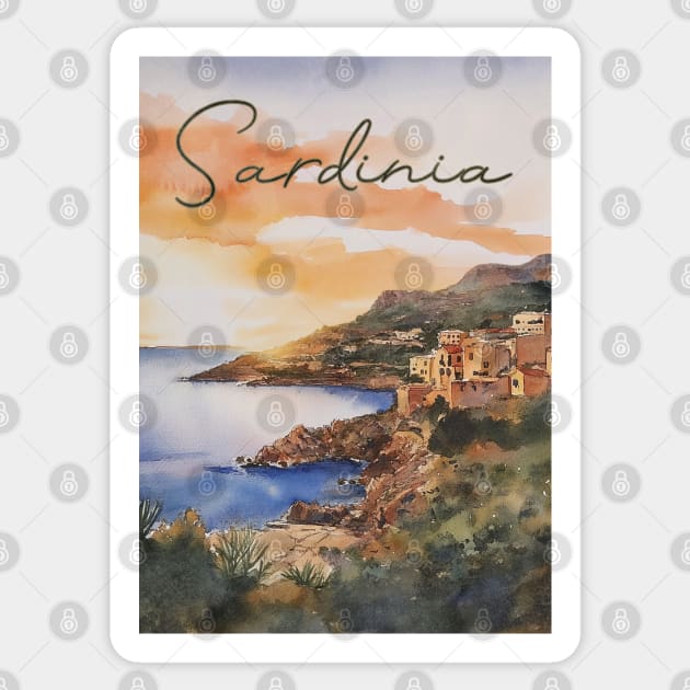 Sardinia Italy - Watercolor Sunset - Tourist Souvenir Sticker by TuncGK
